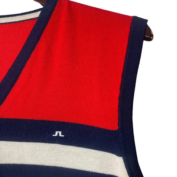 VINTAGE Men’s Red White Blue Striped Merino Wool Sweater Vest Size L Golf - Picture 4 of 8